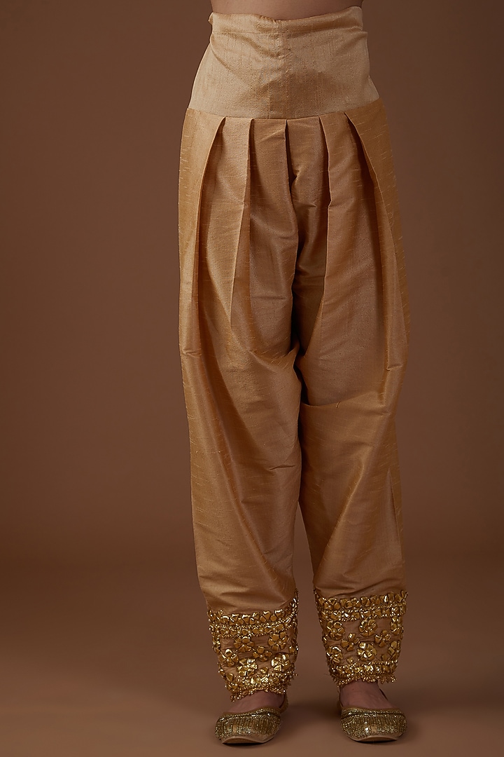 Beige Dupion Silk Hand Embroidered A-Line Kurta Set by Preeti S Kapoor at Pernia's Pop Up Shop