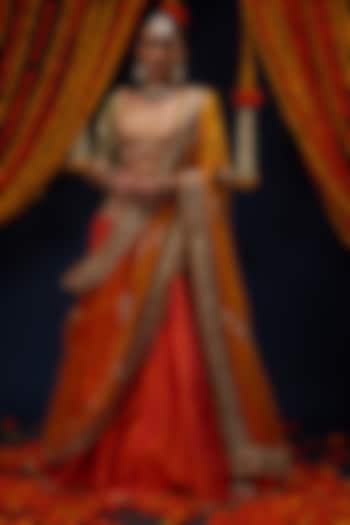 Rust Orange Ombre Raw Silk Sequin Embroidered Wedding Lehenga Set by Preeti S Kapoor at Pernia's Pop Up Shop