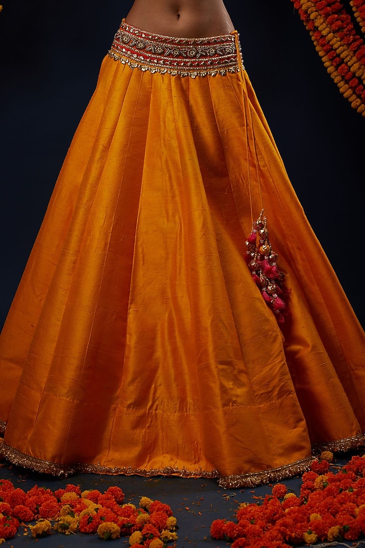 Marigold Yellow Ombre Raw Silk Sequin Embroidered Bridal Lehenga Set by Preeti S Kapoor at Pernia's Pop Up Shop