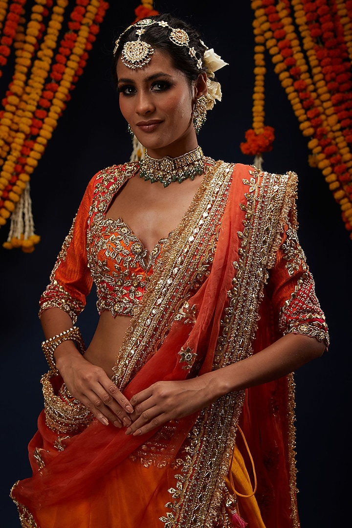 Marigold Yellow Ombre Raw Silk Sequin Embroidered Bridal Lehenga Set by Preeti S Kapoor at Pernia's Pop Up Shop