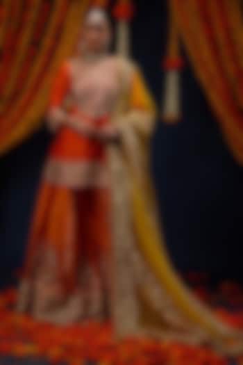 Orange Raw Silk Gota Embroidered Bridal Sharara Set by Preeti S Kapoor at Pernia's Pop Up Shop