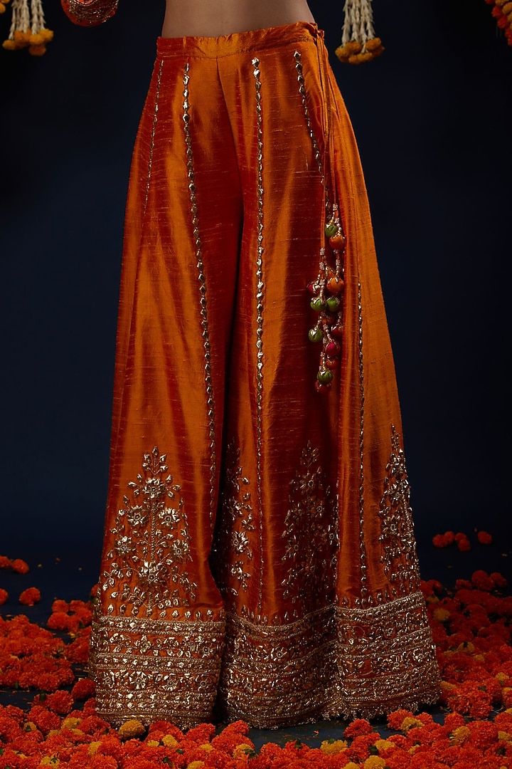 Orange Raw Silk Gota Embroidered Bridal Sharara Set by Preeti S Kapoor at Pernia's Pop Up Shop