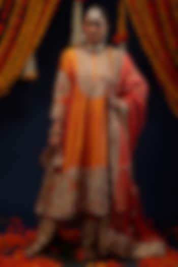 Marigold Orange Raw Silk Bead Embroidered Flared Bridal Anarkali Set by Preeti S Kapoor at Pernia's Pop Up Shop