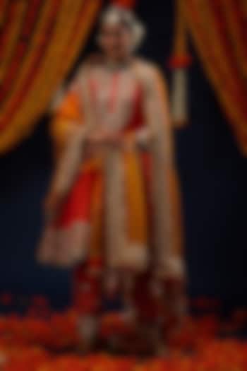 Rust Red Raw Silk Gota Embroidered Flared Bridal Anarkali Set by Preeti S Kapoor at Pernia's Pop Up Shop