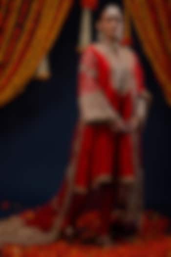 Red Raw Silk Gota & Kundan Embroidered Kurta Set by Preeti S Kapoor at Pernia's Pop Up Shop
