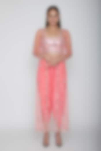Blush Pink Embroidered Blouse With Dhoti Pants & Cape by Preeti S Kapoor at Pernia's Pop Up Shop