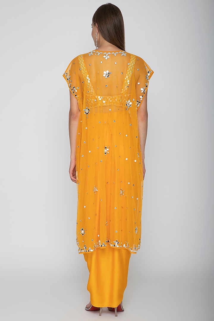Orange Embroidered Blouse With Dhoti Skirt & Cape by Preeti S Kapoor at Pernia's Pop Up Shop