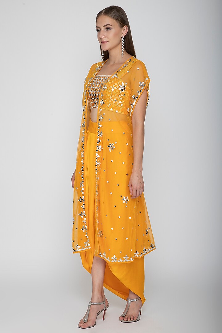 Orange Embroidered Blouse With Dhoti Skirt & Cape by Preeti S Kapoor at Pernia's Pop Up Shop