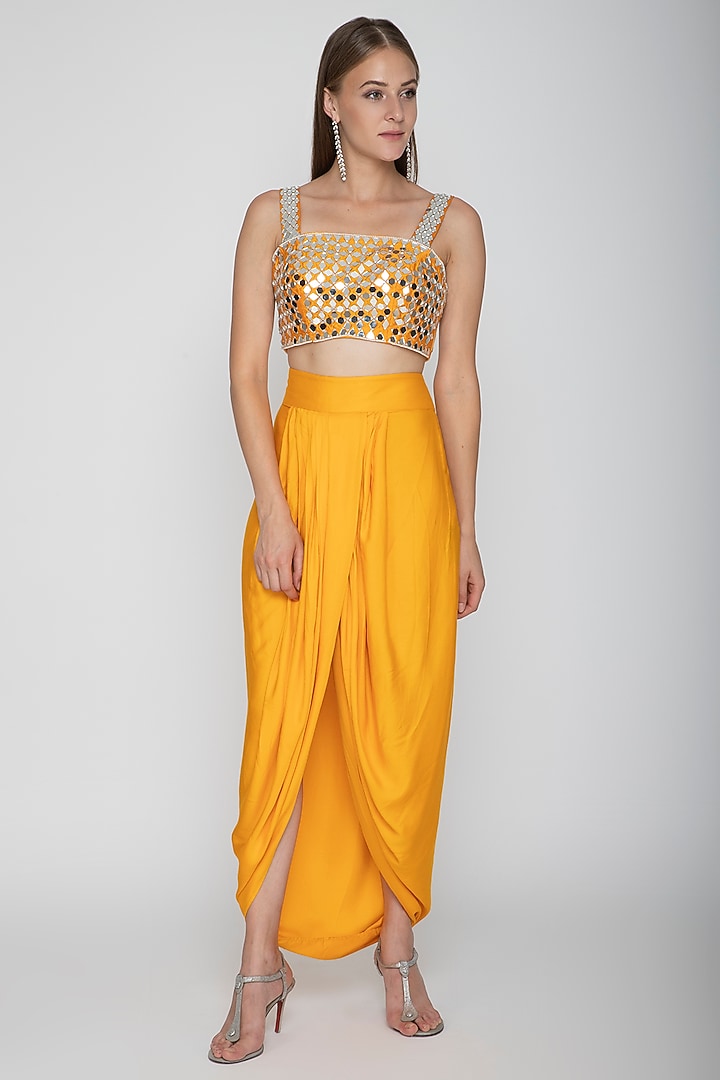 Orange Embroidered Blouse With Dhoti Skirt & Cape by Preeti S Kapoor at Pernia's Pop Up Shop