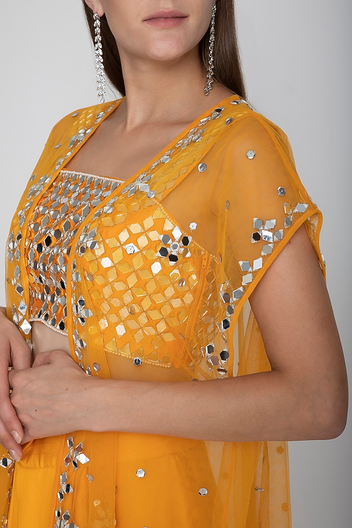 Orange Embroidered Blouse With Dhoti Skirt & Cape by Preeti S Kapoor at Pernia's Pop Up Shop