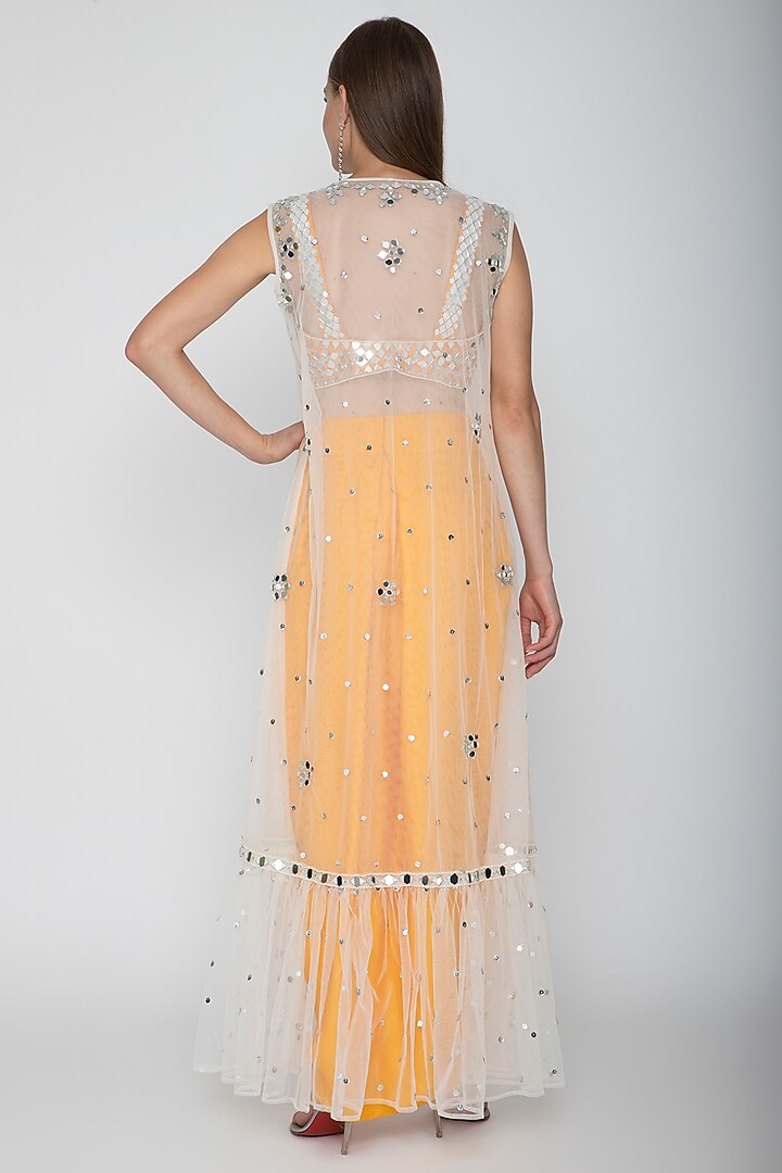 Orange Embroidered Blouse With Dhoti Skirt & White Cape by Preeti S Kapoor at Pernia's Pop Up Shop