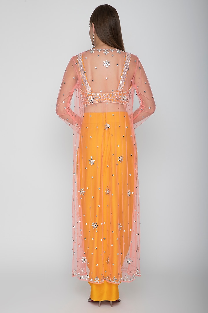 Orange Embroidered Blouse With Dhoti Skirt & Blush Pink Cape by Preeti S Kapoor at Pernia's Pop Up Shop
