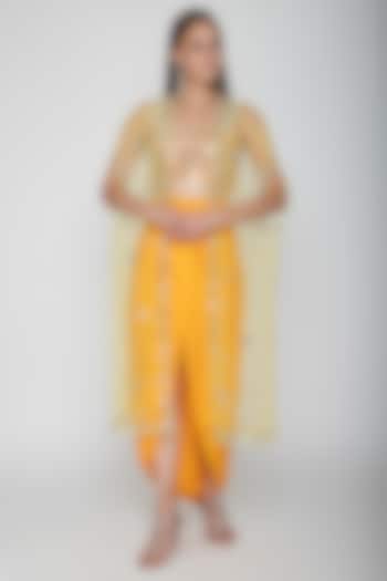 Mango Yellow Embroidered Blouse With Dhoti Skirt & Yellow Cape by Preeti S Kapoor