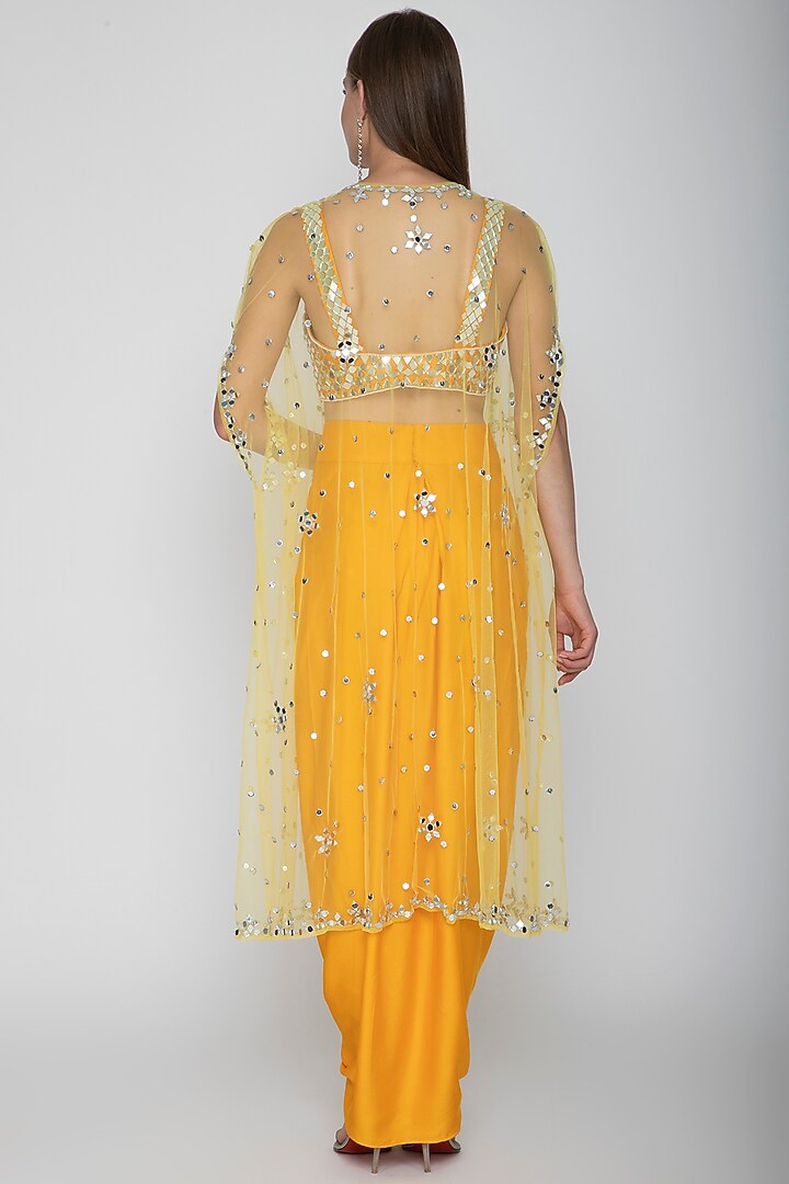 Mango Yellow Embroidered Blouse With Dhoti Skirt & Yellow Cape by Preeti S Kapoor at Pernia's Pop Up Shop