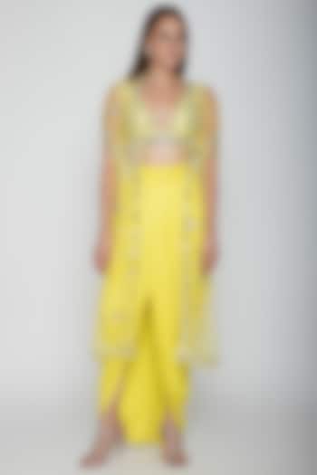 Yellow Embroidered Blouse With Dhoti Skirt & Cape by Preeti S Kapoor at Pernia's Pop Up Shop