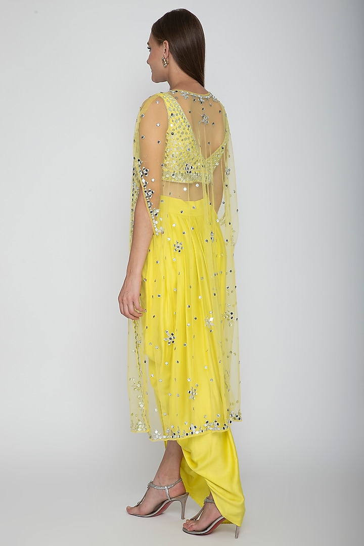 Yellow Embroidered Blouse With Dhoti Skirt & Cape by Preeti S Kapoor at Pernia's Pop Up Shop