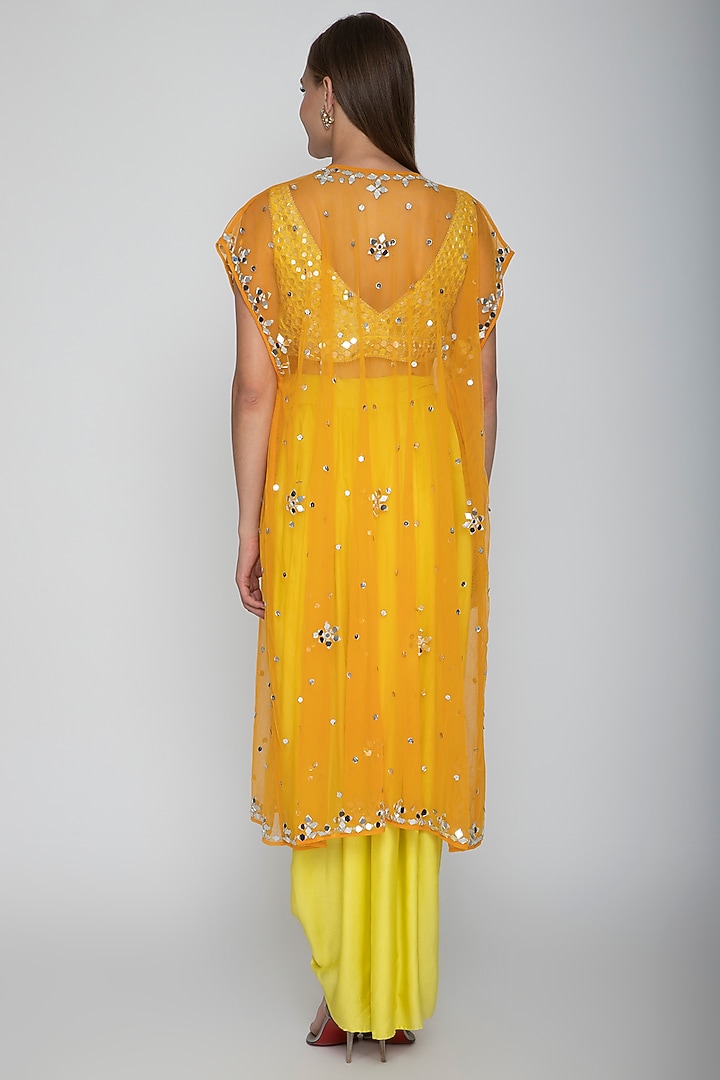 Mint Green Embroidered Blouse With Dhoti & Cape main image 1