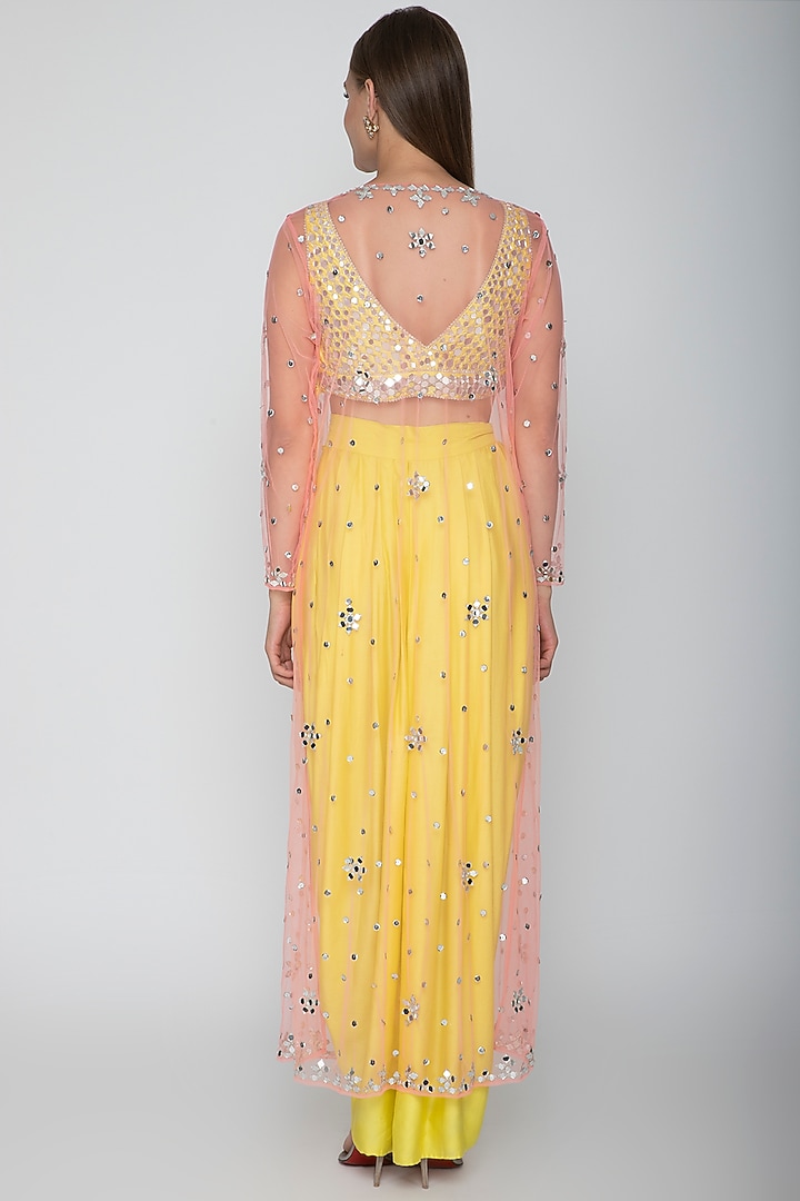 Yellow Embroidered Blouse With Dhoti Skirt & Blush Pink Cape by Preeti S Kapoor at Pernia's Pop Up Shop