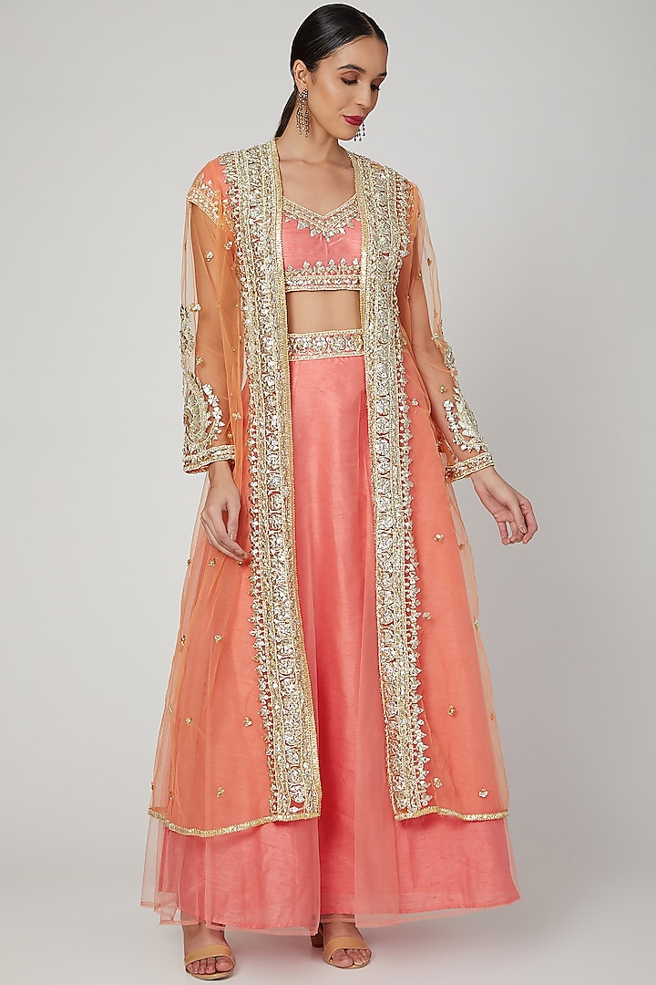 Onion Pink Embroidered Jacket Gharara Set by Preeti S Kapoor