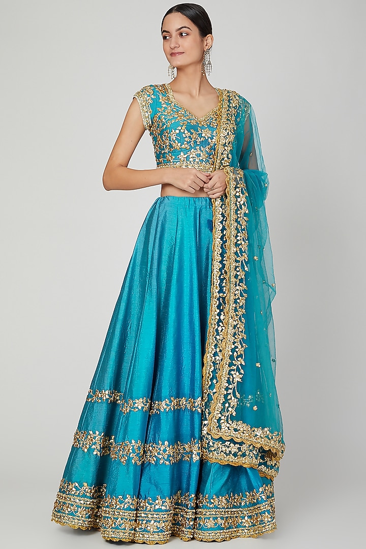 Turquoise Embroidered Lehenga Set by Preeti S Kapoor