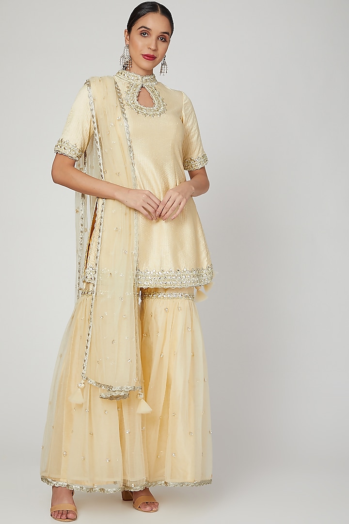 Beige Embroidered Gharara Set by Preeti S Kapoor
