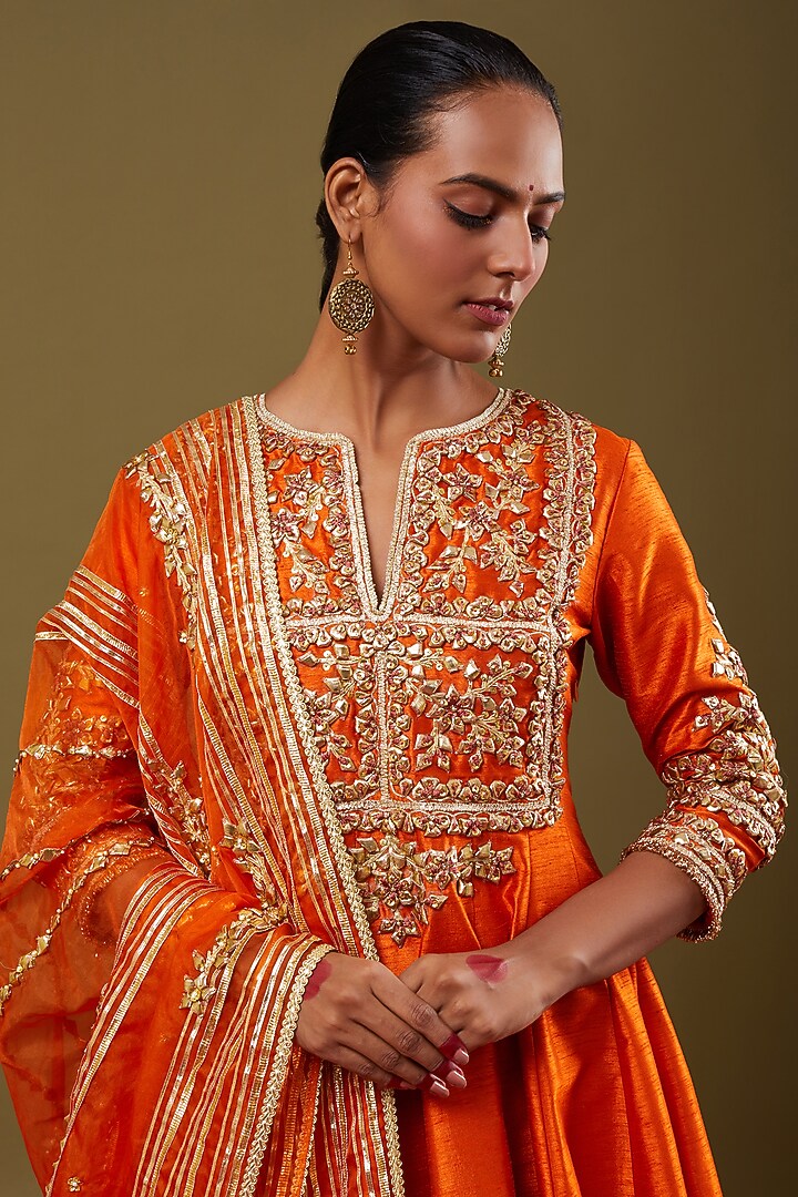 Orange Gota Embroidered Wedding Anarkali Set by Preeti S Kapoor at Pernia's Pop Up Shop