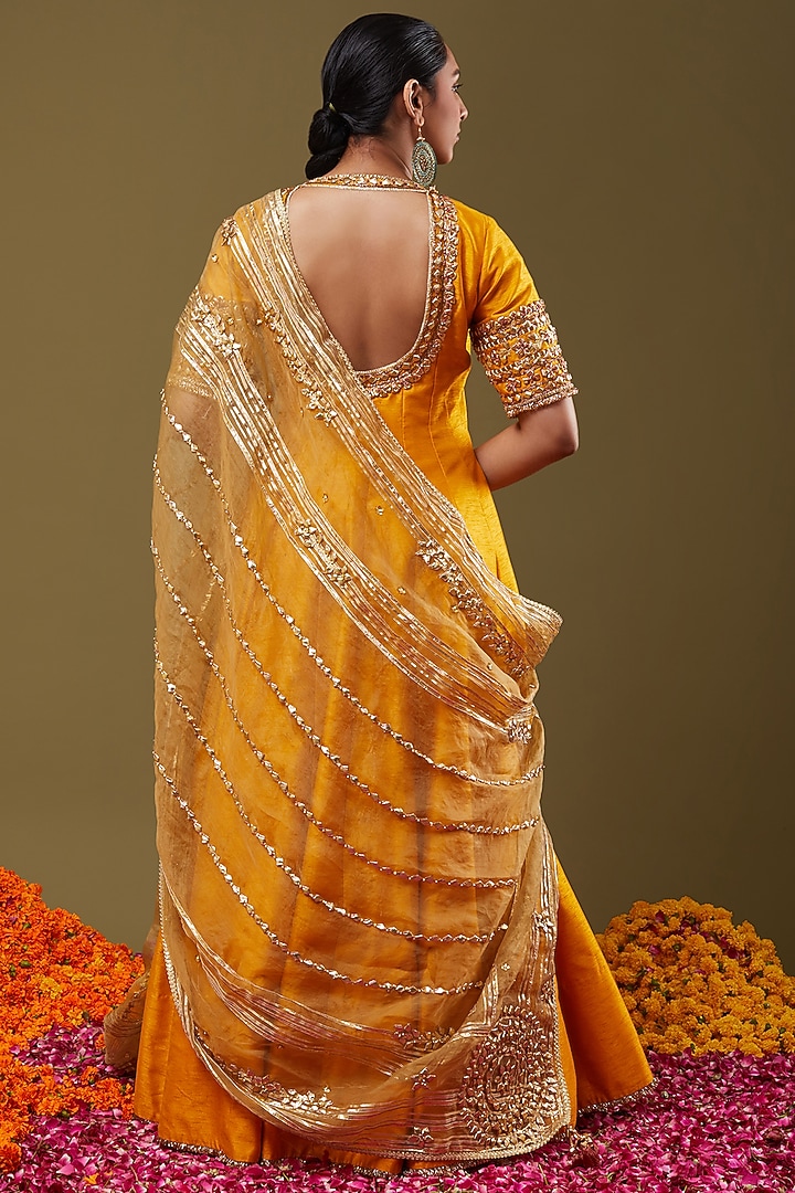 Mustard Yellow Gota Embroidered Wedding Anarkali Set by Preeti S Kapoor at Pernia's Pop Up Shop