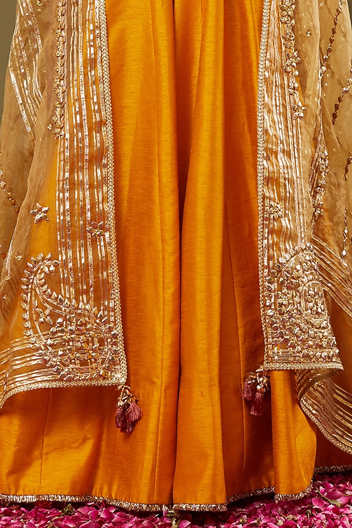Mustard Yellow Gota Embroidered Wedding Anarkali Set by Preeti S Kapoor at Pernia's Pop Up Shop