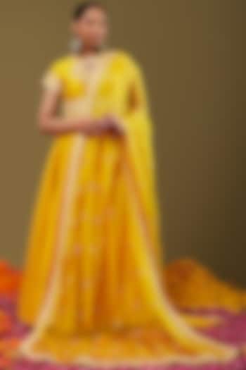 Bright Yellow Embroidered Anarkali Set by Preeti S Kapoor