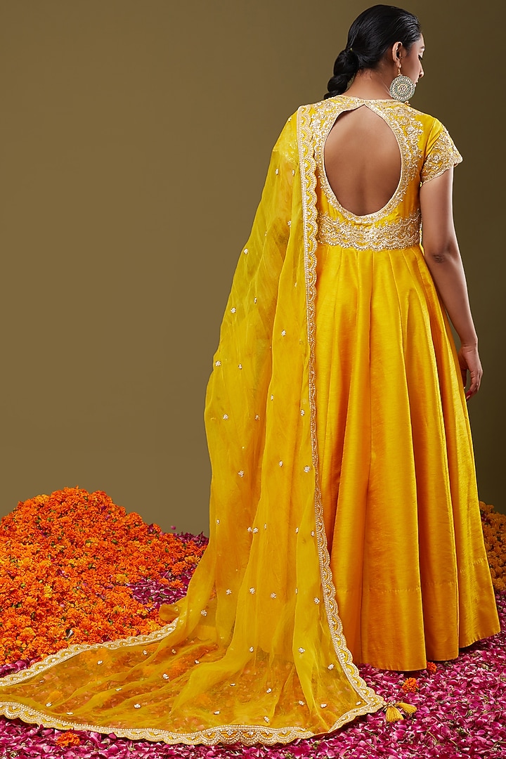 Bright Yellow Embroidered Wedding Anarkali Set by Preeti S Kapoor at Pernia's Pop Up Shop