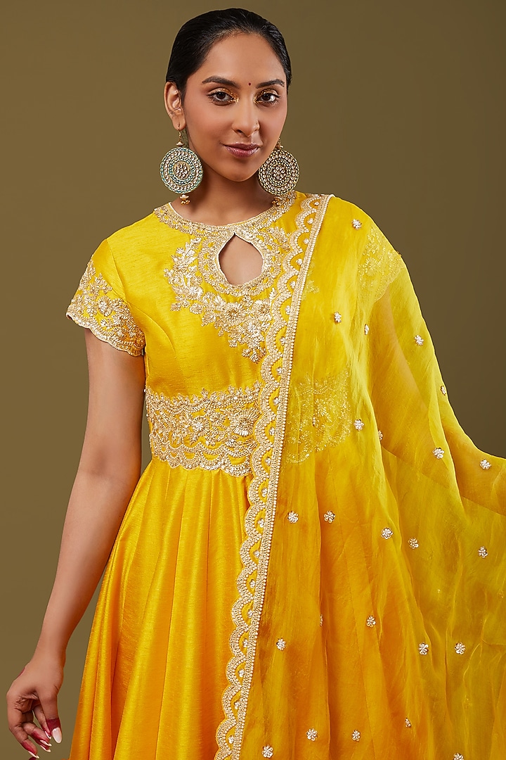 Bright Yellow Embroidered Wedding Anarkali Set by Preeti S Kapoor at Pernia's Pop Up Shop