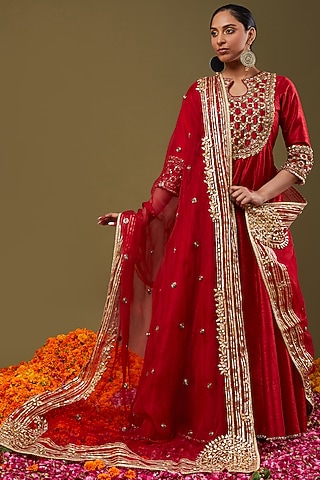 Maroon Gota Embroidered Anarkali Set by Preeti S Kapoor