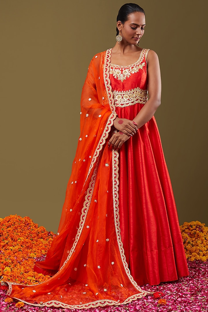 Red Embroidered Anarkali Set by Preeti S Kapoor