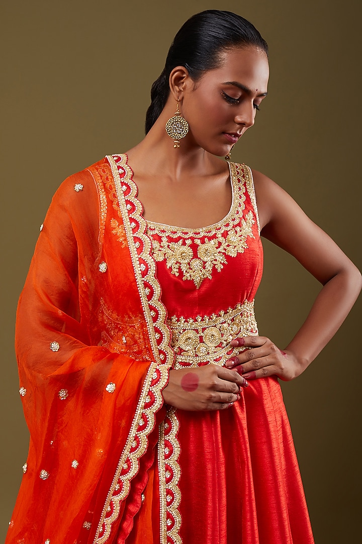 Red Embroidered Wedding Anarkali Set by Preeti S Kapoor at Pernia's Pop Up Shop