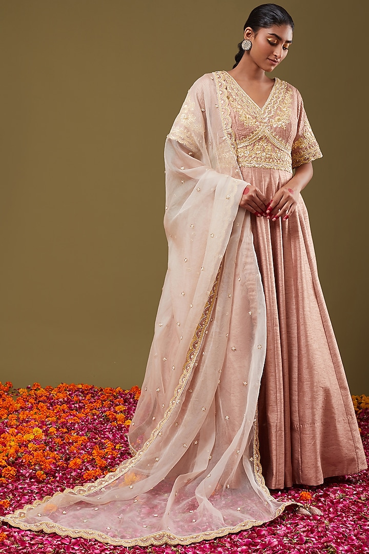 Rose Pink Embroidered Anarkali Set by Preeti S Kapoor