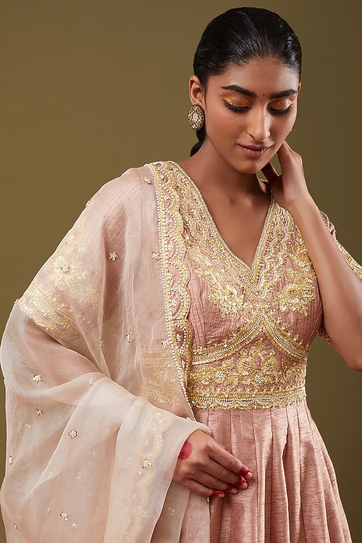 Rose Pink Embroidered Wedding Anarkali Set by Preeti S Kapoor at Pernia's Pop Up Shop