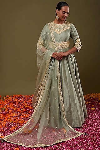 Pista Green Embroidered Anarkali Set by Preeti S Kapoor