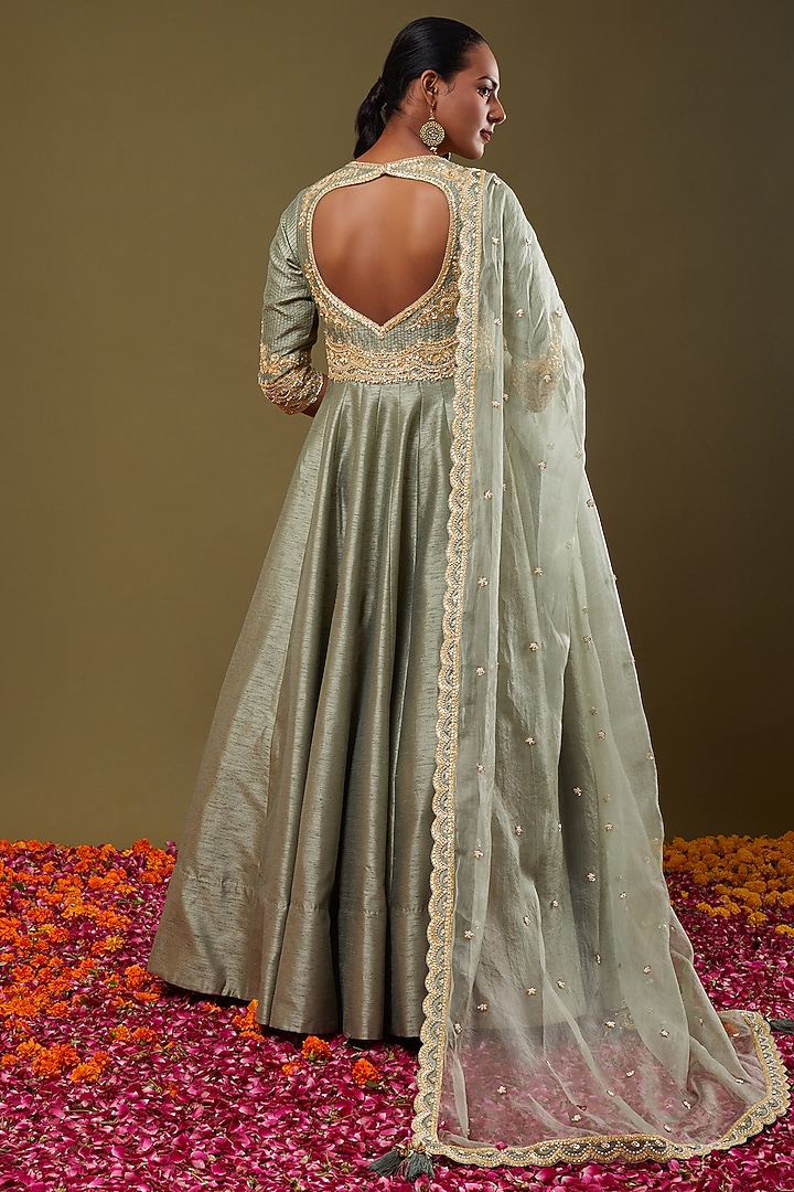 Pista Green Embroidered Wedding Anarkali Set by Preeti S Kapoor at Pernia's Pop Up Shop
