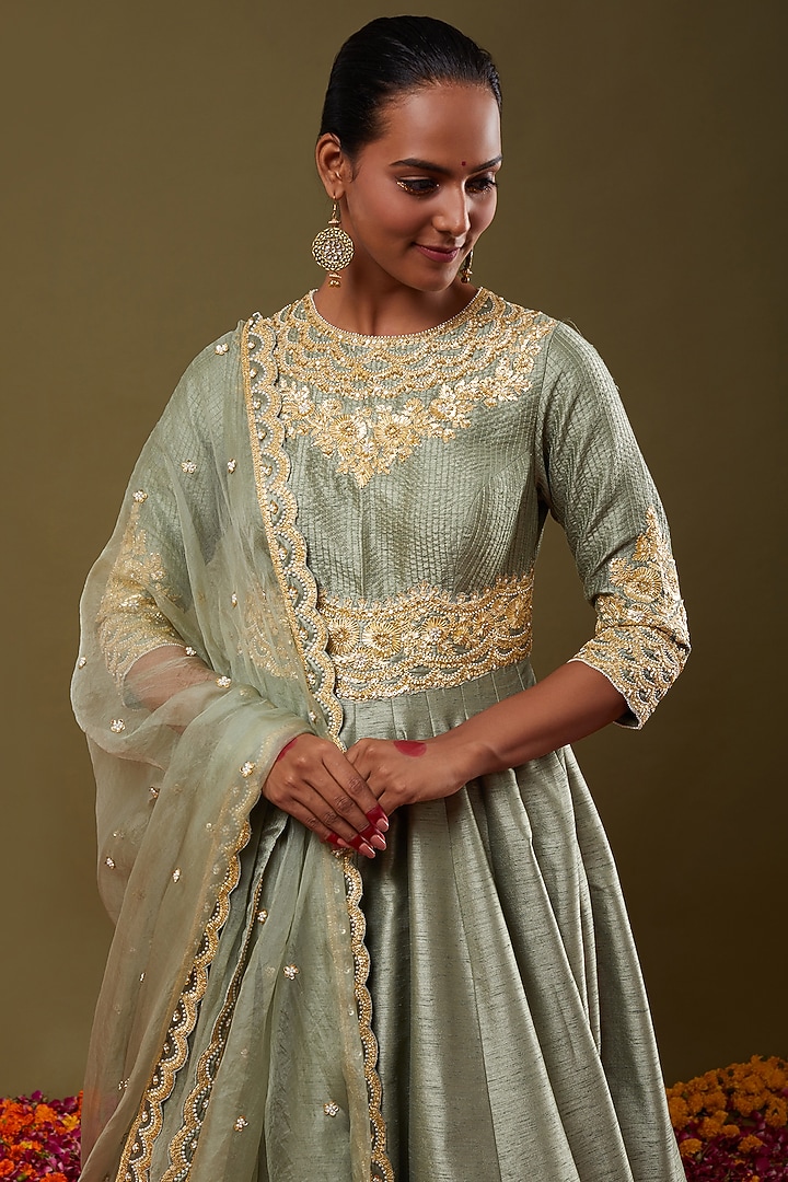 Pista Green Embroidered Wedding Anarkali Set by Preeti S Kapoor at Pernia's Pop Up Shop