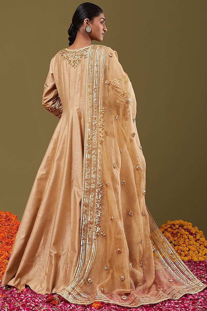 Beige Gota Embroidered Wedding Anarkali Set by Preeti S Kapoor at Pernia's Pop Up Shop