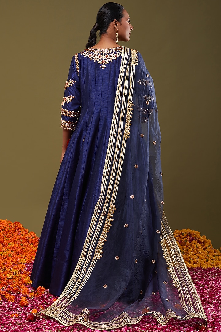 Cobalt Blue Gota Embroidered Wedding Anarkali Set by Preeti S Kapoor at Pernia's Pop Up Shop
