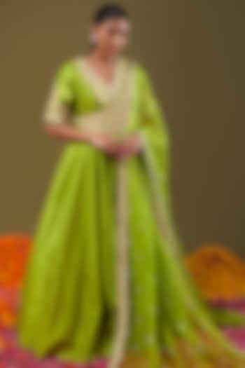Lime Green Embroidered Anarkali Set by Preeti S Kapoor