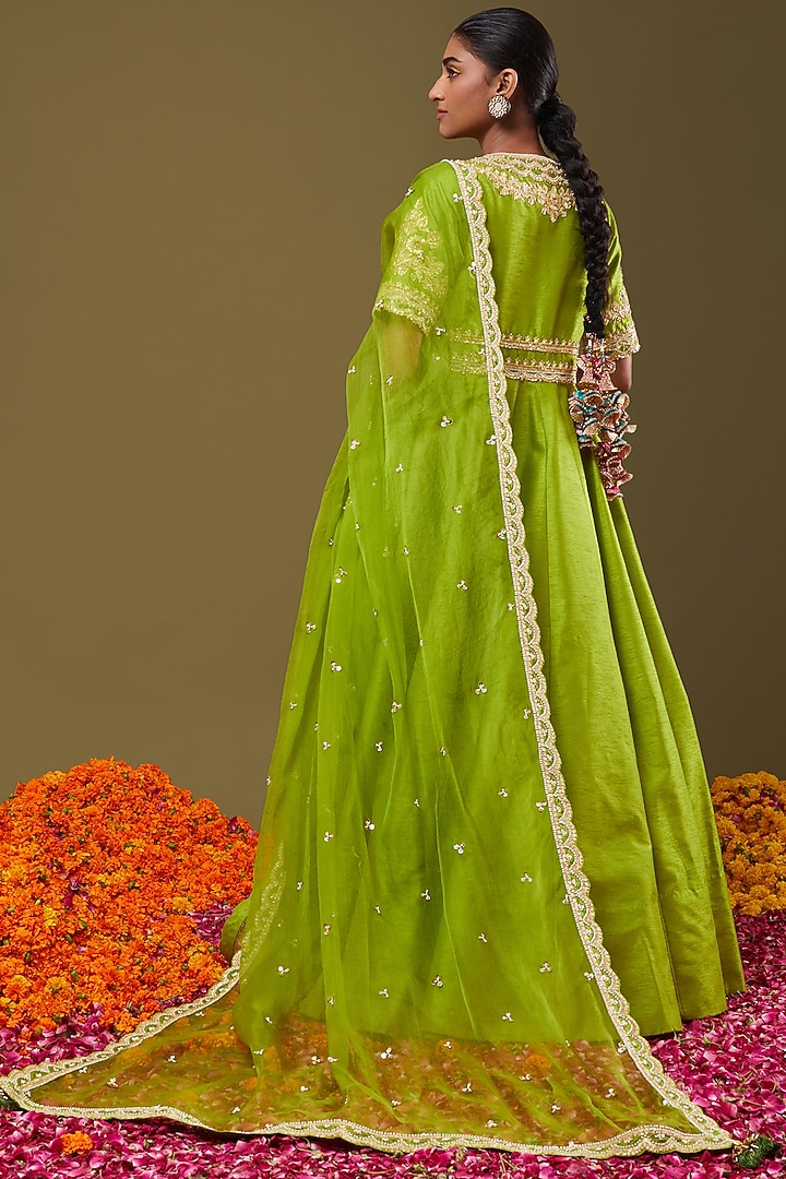 Lime Green Embroidered Wedding Anarkali Set by Preeti S Kapoor at Pernia's Pop Up Shop