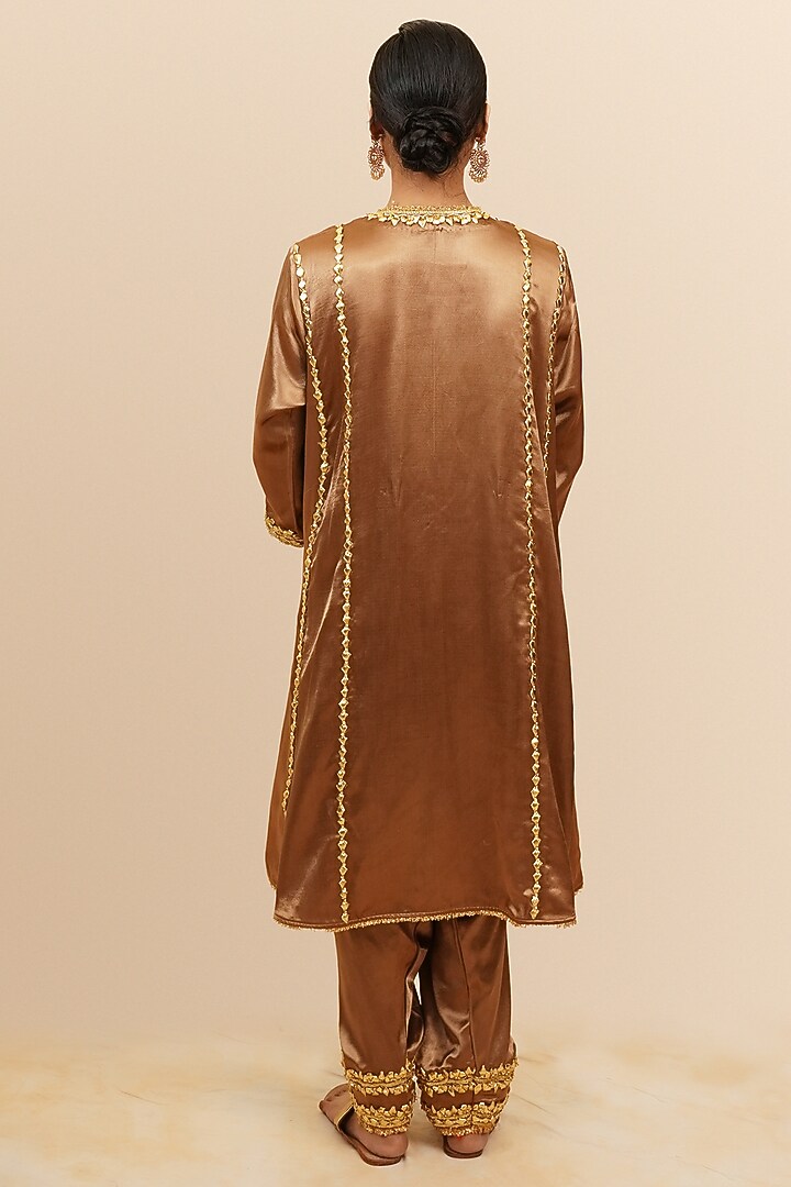 Sepia Brown Mashru Silk Gota & Sequins Hand Embroidered Kurta Set by Preeti S Kapoor at Pernia's Pop Up Shop