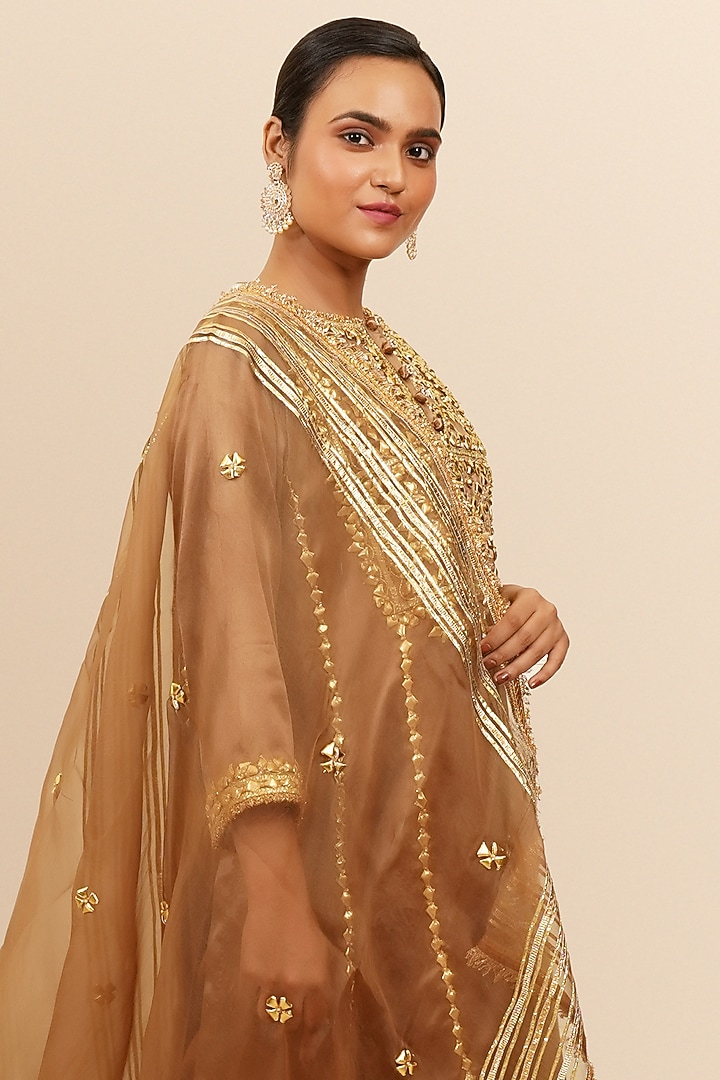 Sepia Brown Mashru Silk Gota & Sequins Hand Embroidered Kurta Set by Preeti S Kapoor at Pernia's Pop Up Shop