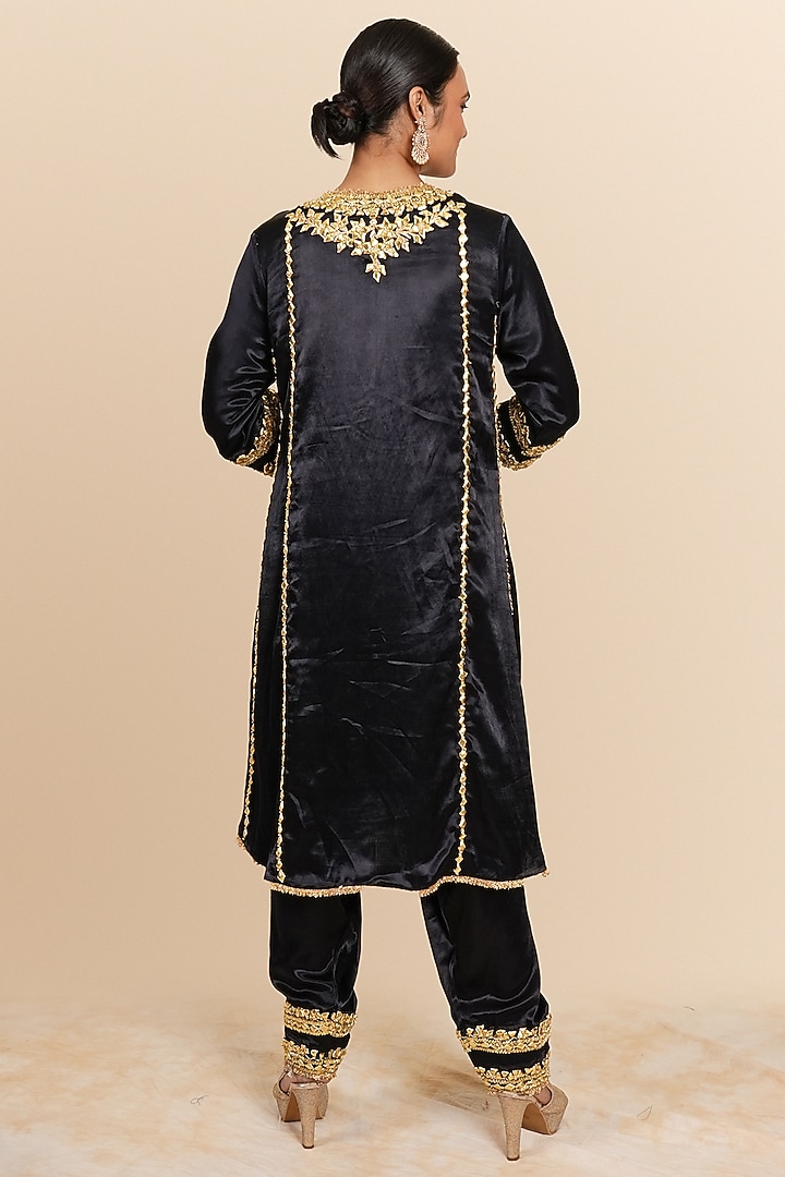 Midnight Mashru Silk Gota & Sequins Hand Embroidered Wedding Anarkali Set by Preeti S Kapoor at Pernia's Pop Up Shop