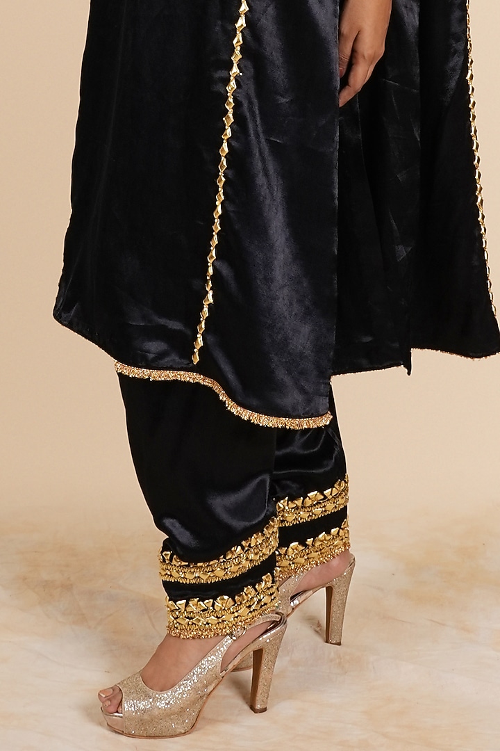 Midnight Mashru Silk Gota & Sequins Hand Embroidered Wedding Anarkali Set by Preeti S Kapoor at Pernia's Pop Up Shop