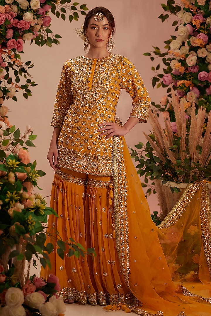 Yellow Georgette Gota Embellished Gharara Set by Preeti S Kapoor at Pernia's Pop Up Shop