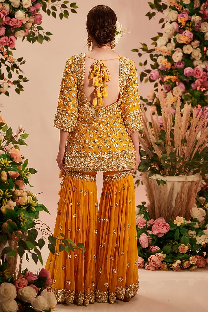 Yellow Georgette Gota Embellished Gharara Set by Preeti S Kapoor at Pernia's Pop Up Shop