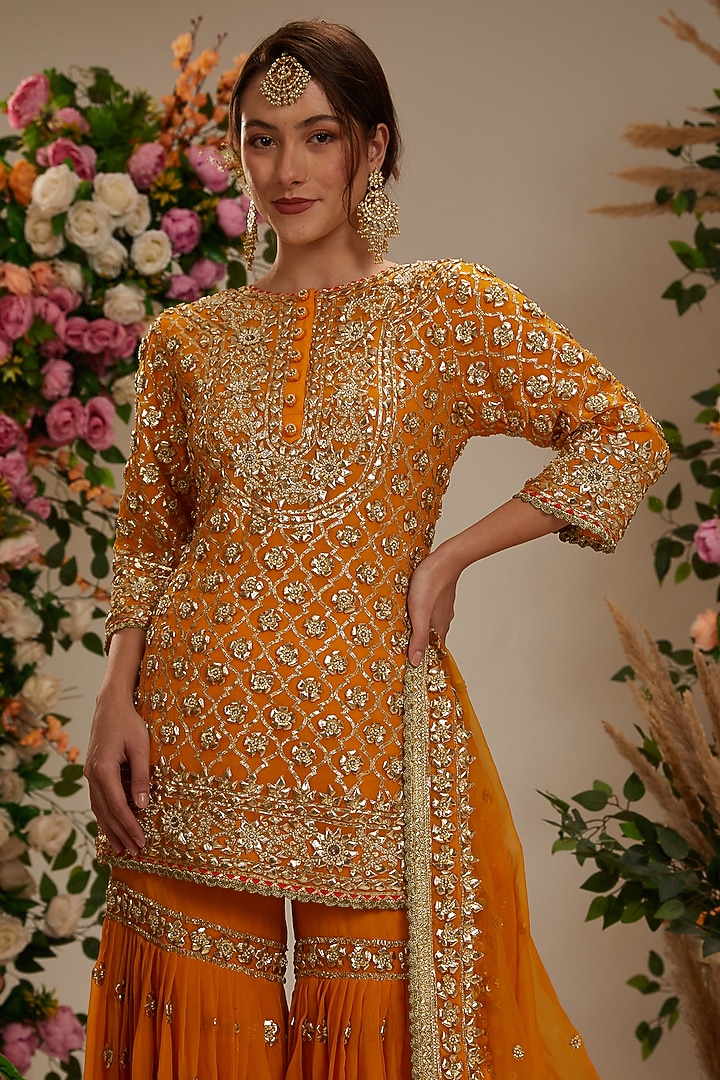 Yellow Georgette Gota Embellished Gharara Set by Preeti S Kapoor at Pernia's Pop Up Shop